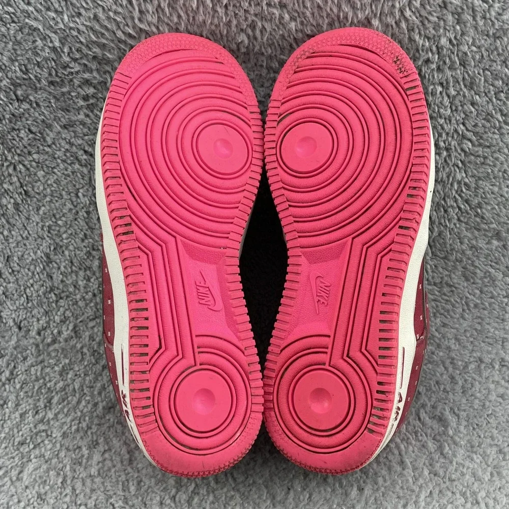 Nike Air Force 1 Shoes Youth 6.5 Red Pink‎ Dot Canvas Sports Casual Streetwear